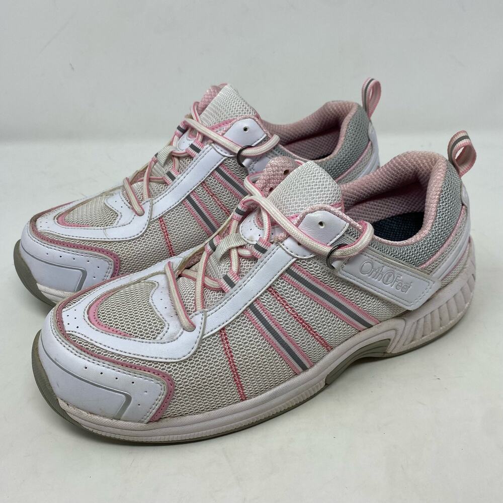 Orthofeet Pink White Tahoe Tieless Sneakers Shoes Womens Size 9.5N
